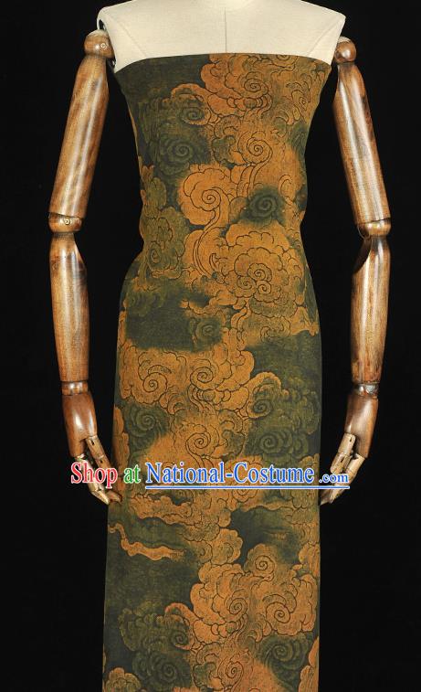 Chinese Classical Cloud Pattern Silk Fabric Traditional Cheongsam Gambiered Guangdong Gauze Dark Green Cloth