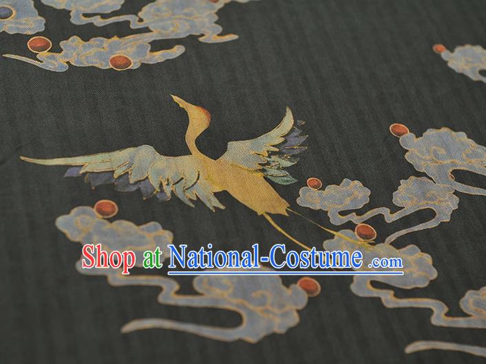 Chinese Black Cloth Traditional Cheongsam Gambiered Guangdong Gauze Classical Cloud Crane Pattern Silk Fabric