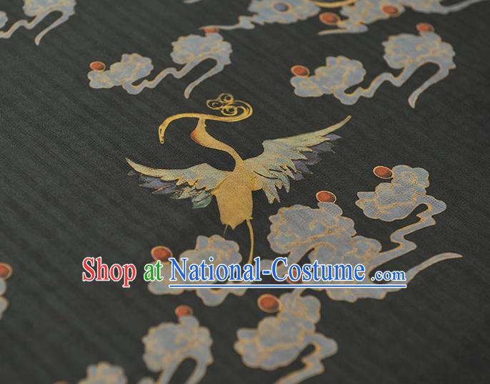 Chinese Black Cloth Traditional Cheongsam Gambiered Guangdong Gauze Classical Cloud Crane Pattern Silk Fabric