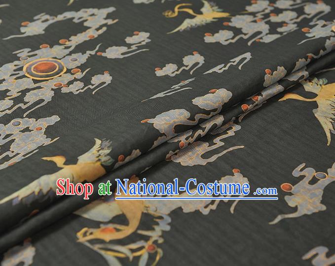 Chinese Black Cloth Traditional Cheongsam Gambiered Guangdong Gauze Classical Cloud Crane Pattern Silk Fabric