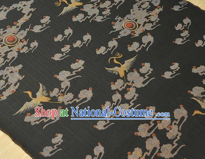 Chinese Black Cloth Traditional Cheongsam Gambiered Guangdong Gauze Classical Cloud Crane Pattern Silk Fabric