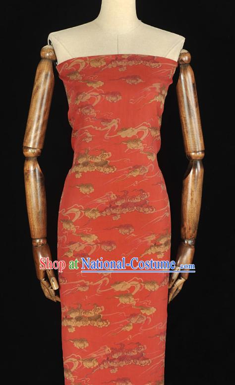 Chinese Traditional Cheongsam Cloth Red Gambiered Guangdong Gauze Classical Clouds Pattern Silk Fabric