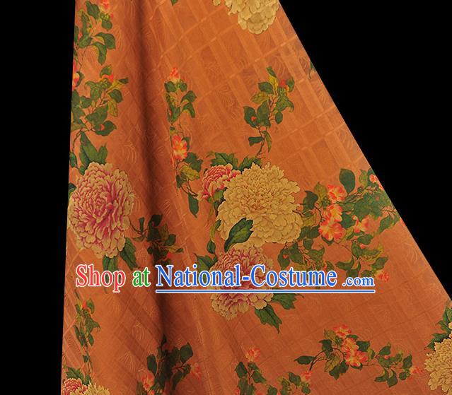 Chinese Cheongsam Cloth Traditional Ginger Silk Fabric Classical Peony Pattern Gambiered Guangdong Gauze