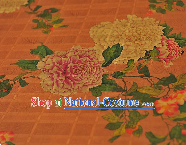 Chinese Cheongsam Cloth Traditional Ginger Silk Fabric Classical Peony Pattern Gambiered Guangdong Gauze