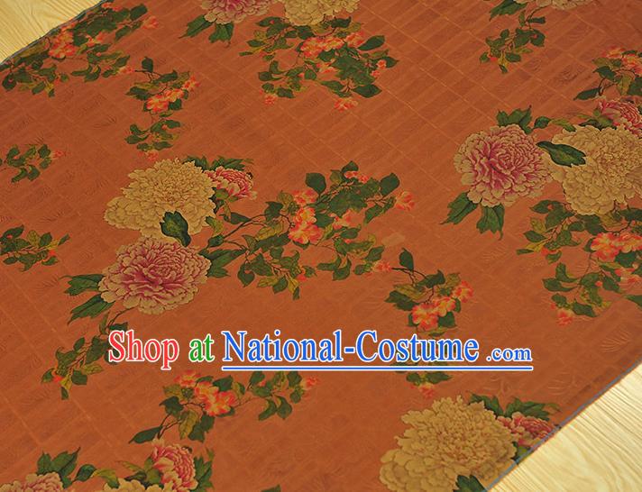 Chinese Cheongsam Cloth Traditional Ginger Silk Fabric Classical Peony Pattern Gambiered Guangdong Gauze