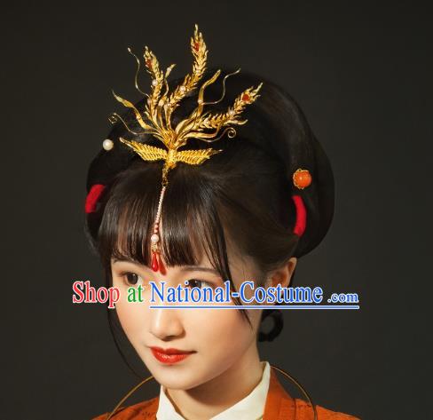 China Ancient Court Queen Phoenix Hair Crown Hair Accessories Traditional Ming Dynasty Empress Gilding Tassel Hairpin