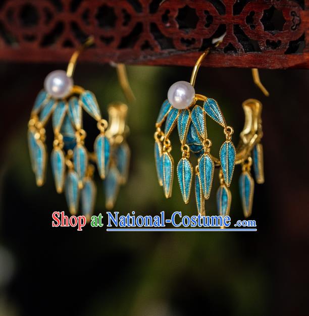 China Traditional Ming Dynasty Court Earrings Imperial Palace Enamel Bamboo Ear Jewelry