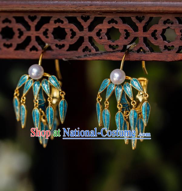 China Traditional Ming Dynasty Court Earrings Imperial Palace Enamel Bamboo Ear Jewelry