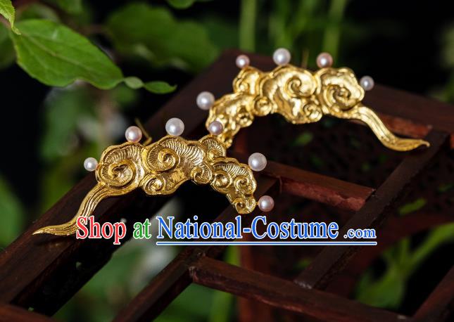 China Ancient Empress Gilding Clouds Hair Stick Song Dynasty Gilding Hairpin Traditional Court Queen Hair Accessories