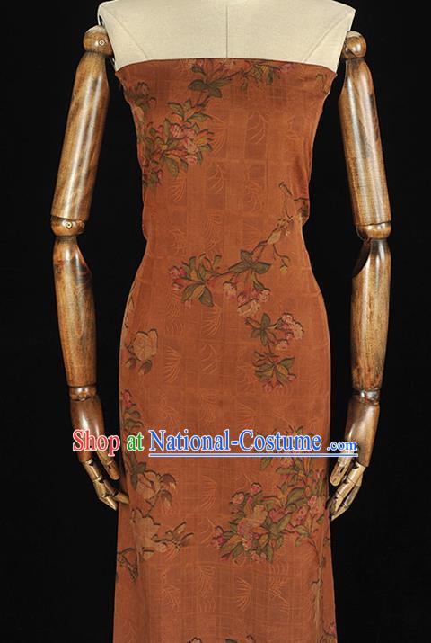 Chinese Classical Begonia Pattern Silk Fabric Traditional Cheongsam Cloth Brown Gambiered Guangdong Gauze