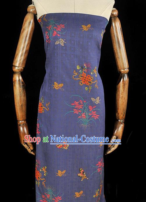 Chinese Traditional Violet Gambiered Guangdong Gauze Classical Orchids Butterfly Pattern Silk Fabric Cheongsam Jacquard Cloth