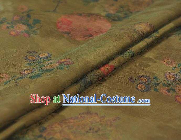 Chinese Cheongsam Classical Chrysanthemum Peony Pattern Green Satin Cloth Traditional Gambiered Guangdong Gauze Jacquard Silk Fabric