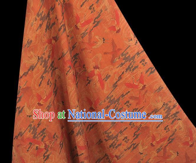 Chinese Classical Cranes Pattern Rust Red Cloth Cheongsam Gambiered Guangdong Gauze Traditional Silk Fabric