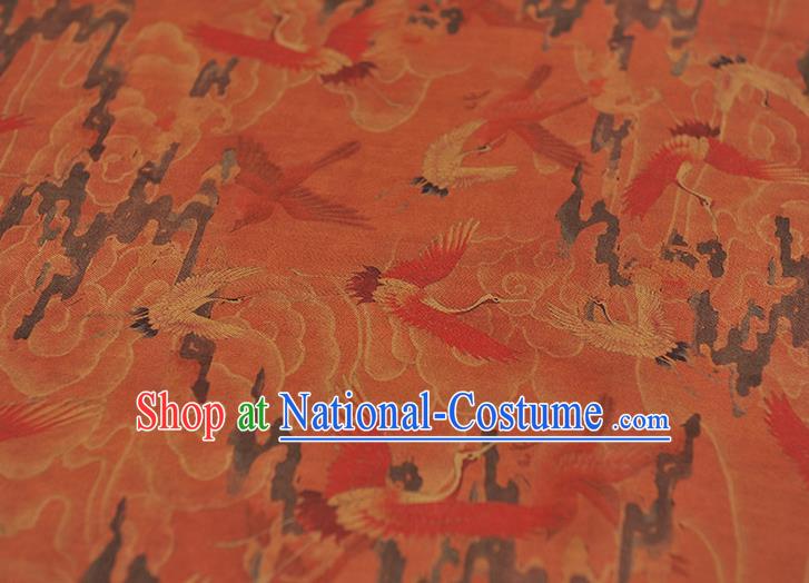 Chinese Classical Cranes Pattern Rust Red Cloth Cheongsam Gambiered Guangdong Gauze Traditional Silk Fabric