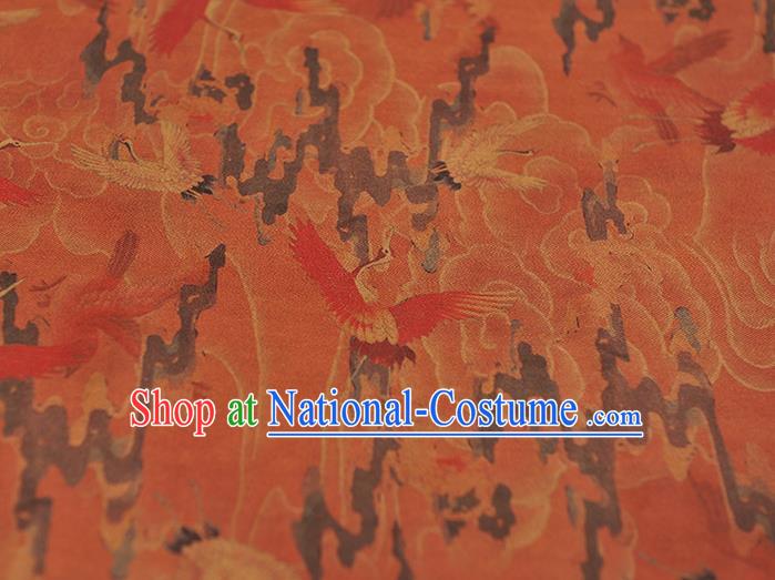 Chinese Classical Cranes Pattern Rust Red Cloth Cheongsam Gambiered Guangdong Gauze Traditional Silk Fabric