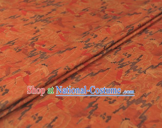 Chinese Classical Cranes Pattern Rust Red Cloth Cheongsam Gambiered Guangdong Gauze Traditional Silk Fabric