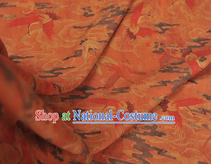 Chinese Classical Cranes Pattern Rust Red Cloth Cheongsam Gambiered Guangdong Gauze Traditional Silk Fabric