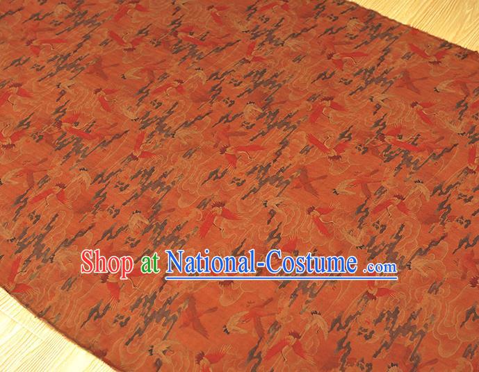 Chinese Classical Cranes Pattern Rust Red Cloth Cheongsam Gambiered Guangdong Gauze Traditional Silk Fabric