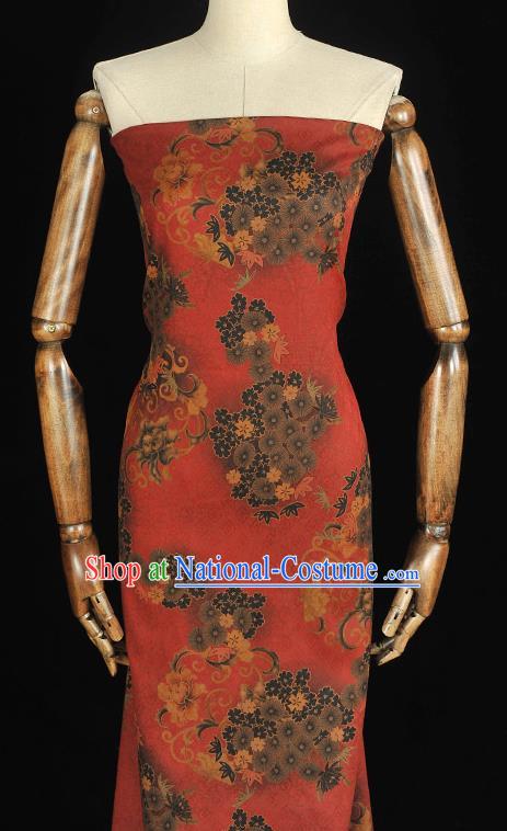 Chinese Traditional Cheongsam Red Silk Fabric Gambiered Guangdong Gauze Classical Apricot Blossom Pattern Cloth