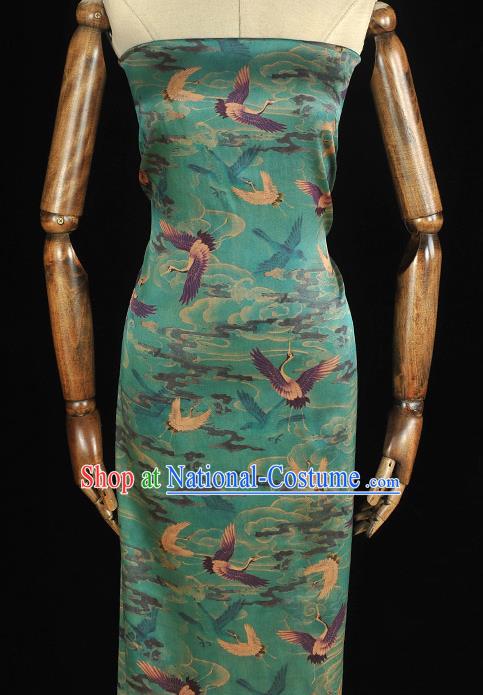 Chinese Traditional Cheongsam Gambiered Guangdong Gauze Classical Cranes Pattern Blue Silk Cloth Satin Fabric