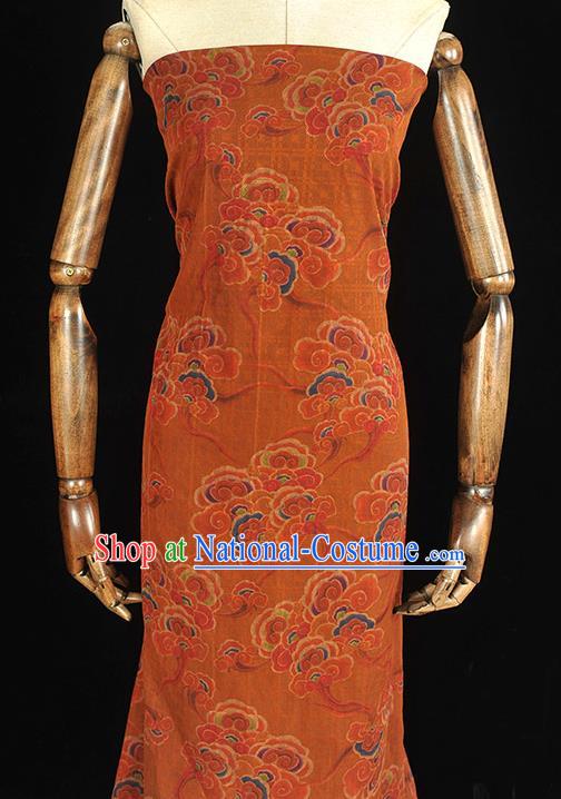 Chinese Traditional Jacquard Fabric Cheongsam Gambiered Guangdong Gauze Classical Clouds Pattern Orange Silk Cloth