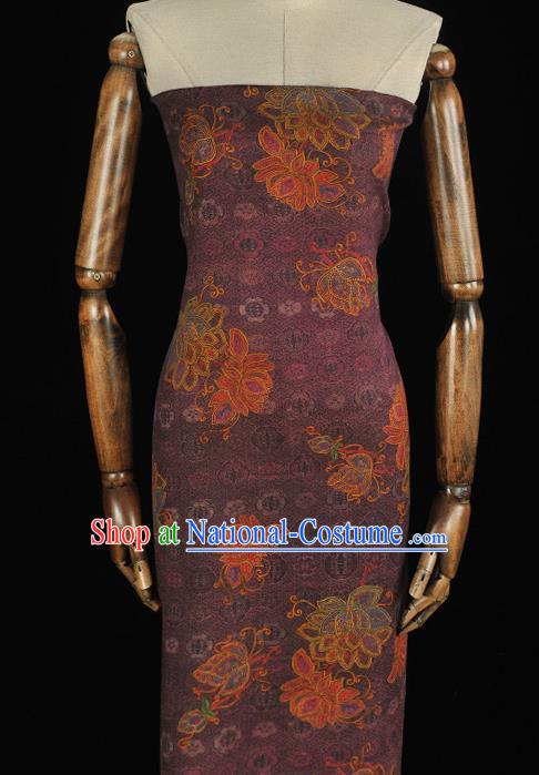 Chinese Classical Lotus Pattern Purple Silk Cloth Traditional Jacquard Fabric Cheongsam Gambiered Guangdong Gauze