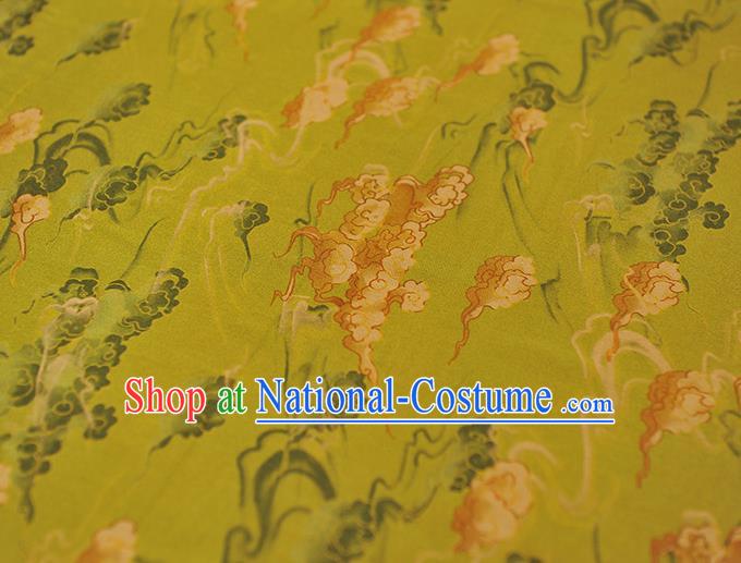 Chinese Cheongsam Gambiered Guangdong Gauze Classical Clouds Pattern Silk Material Traditional Light Green Silk Fabric