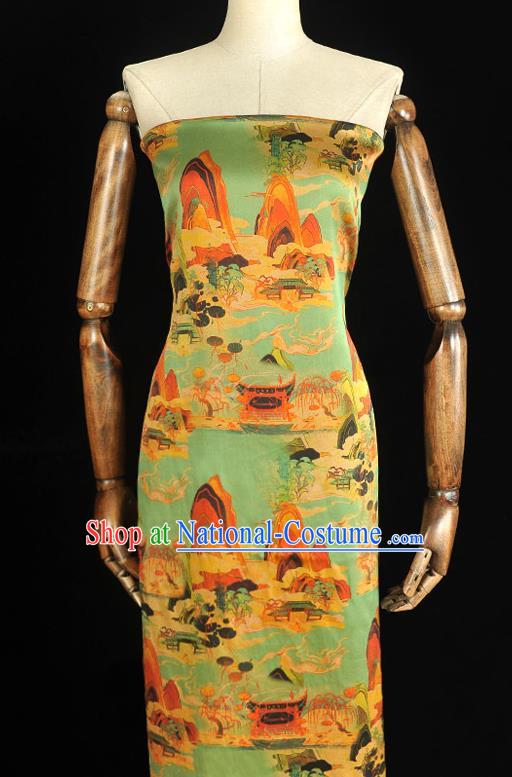 Chinese Classical Fairyland Pattern Silk Material Cheongsam Gambiered Guangdong Gauze Traditional Green Silk Fabric