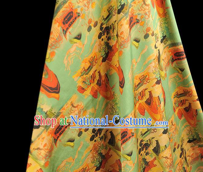 Chinese Classical Fairyland Pattern Silk Material Cheongsam Gambiered Guangdong Gauze Traditional Green Silk Fabric