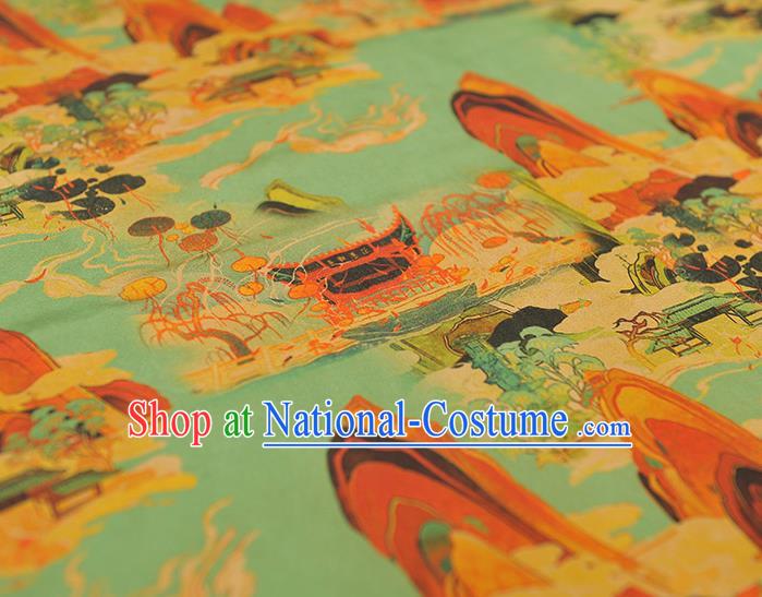 Chinese Classical Fairyland Pattern Silk Material Cheongsam Gambiered Guangdong Gauze Traditional Green Silk Fabric