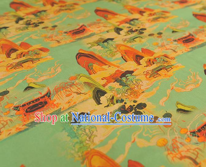 Chinese Classical Fairyland Pattern Silk Material Cheongsam Gambiered Guangdong Gauze Traditional Green Silk Fabric