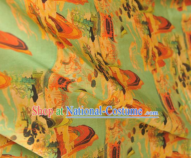 Chinese Classical Fairyland Pattern Silk Material Cheongsam Gambiered Guangdong Gauze Traditional Green Silk Fabric