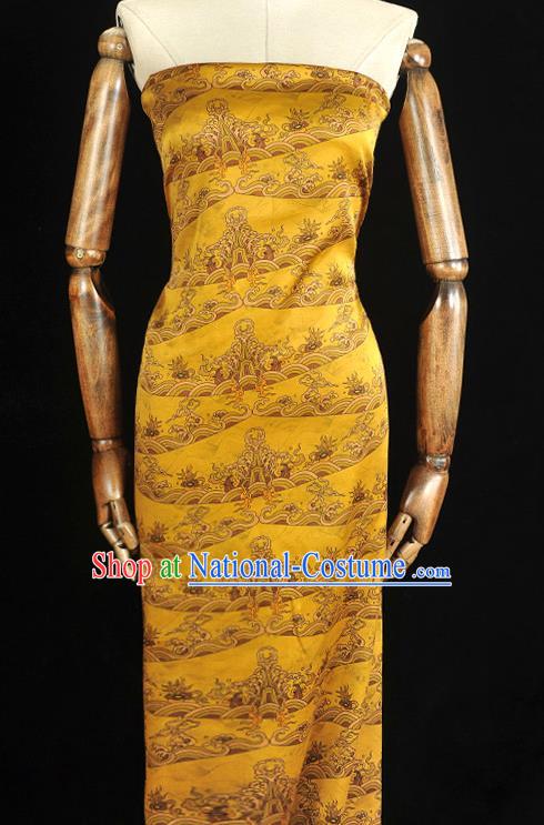 Chinese Classical Waves Pattern Silk Material Cheongsam Gambiered Guangdong Gauze Traditional Yellow Satin Fabric