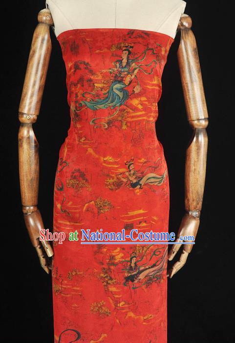 Chinese Classical Flying Goddess Pattern Silk Material Cheongsam Traditional Silk Fabric Red Gambiered Guangdong Gauze