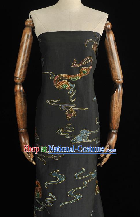 Chinese Cheongsam Black Gambiered Guangdong Gauze Classical Craquelure Pattern Silk Material Traditional Hand Painting Fabric