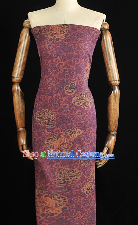 Chinese Traditional Silk Fabric Cheongsam Purple Gambiered Guangdong Gauze Classical Cloud Bat Pattern Silk Material