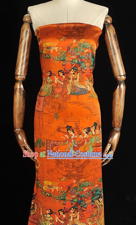 Traditional Silk Material Chinese Cheongsam Classical Musician Beauty Pattern Silk Fabric Orange Gambiered Guangdong Gauze