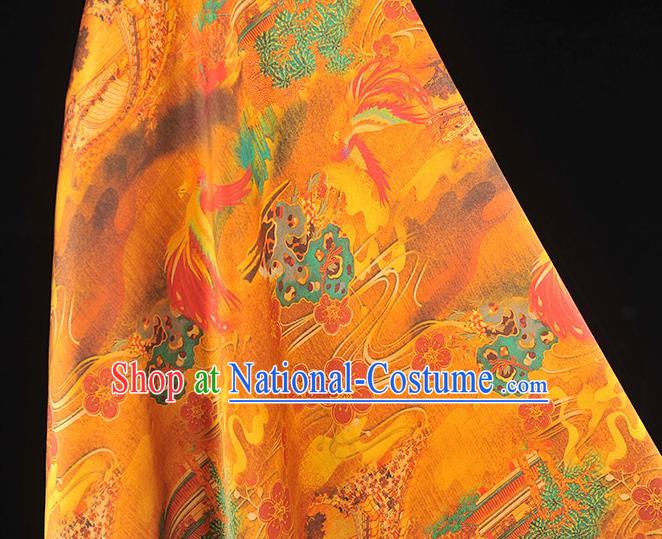 Traditional Orange Silk Material Gambiered Guangdong Gauze Chinese Cheongsam Classical Plum Blossom Pattern Silk Fabric