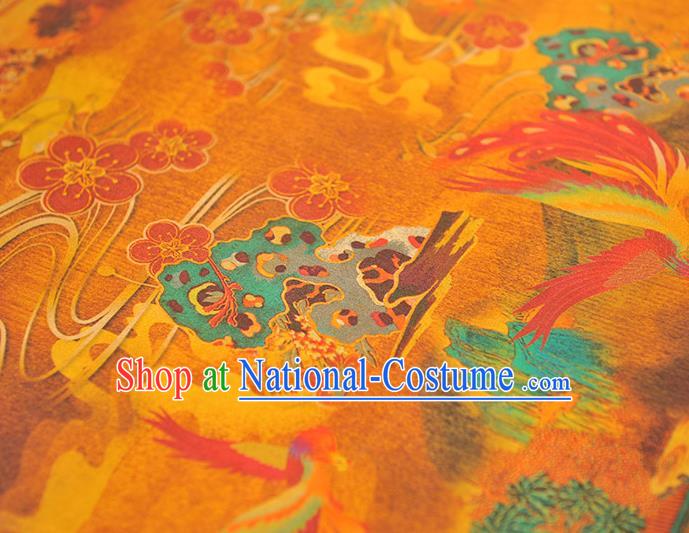 Traditional Orange Silk Material Gambiered Guangdong Gauze Chinese Cheongsam Classical Plum Blossom Pattern Silk Fabric