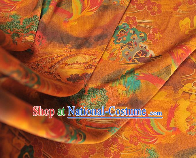 Traditional Orange Silk Material Gambiered Guangdong Gauze Chinese Cheongsam Classical Plum Blossom Pattern Silk Fabric