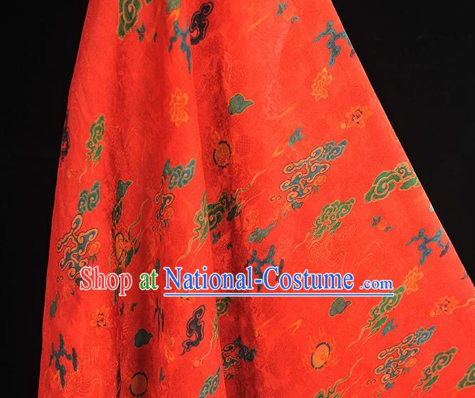 Traditional Red Jacquard Material Gambiered Guangdong Gauze Chinese Cheongsam Classical Clouds Pattern Silk Fabric