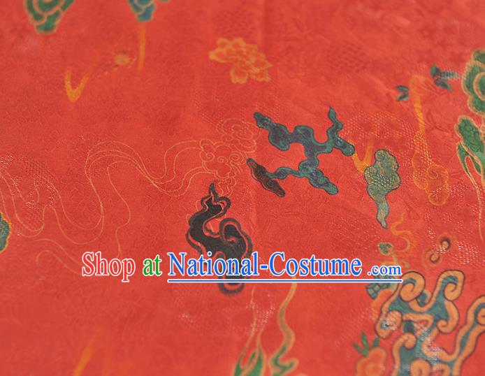 Traditional Red Jacquard Material Gambiered Guangdong Gauze Chinese Cheongsam Classical Clouds Pattern Silk Fabric