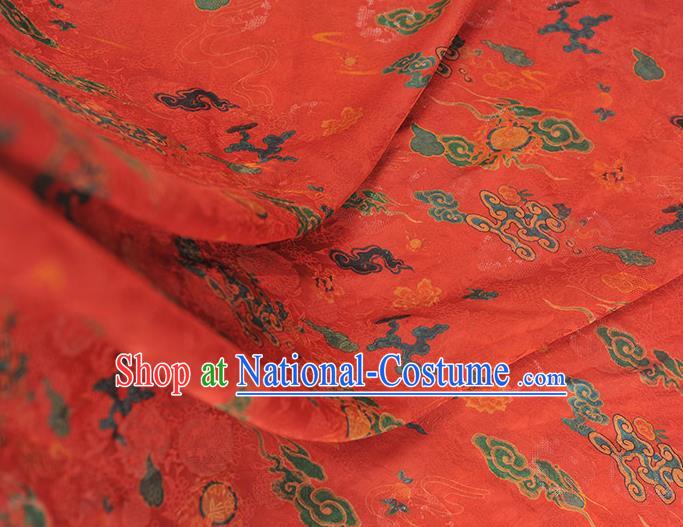 Traditional Red Jacquard Material Gambiered Guangdong Gauze Chinese Cheongsam Classical Clouds Pattern Silk Fabric