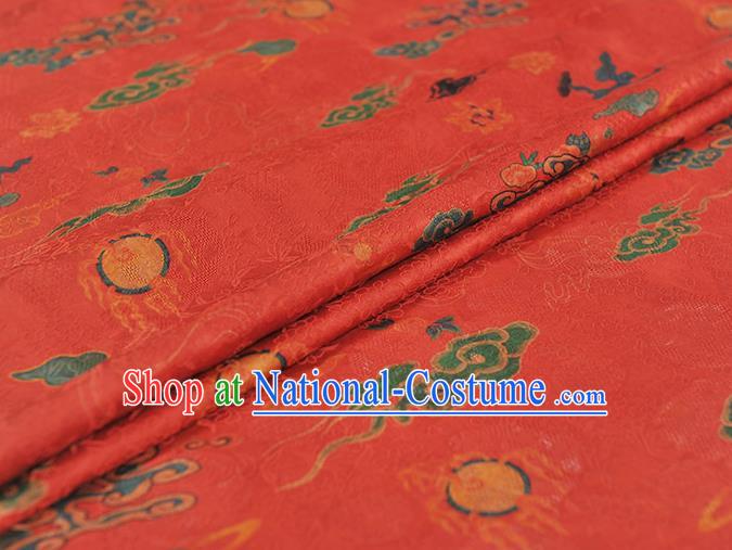 Traditional Red Jacquard Material Gambiered Guangdong Gauze Chinese Cheongsam Classical Clouds Pattern Silk Fabric