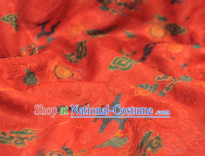 Traditional Red Jacquard Material Gambiered Guangdong Gauze Chinese Cheongsam Classical Clouds Pattern Silk Fabric