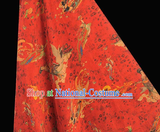 Chinese Traditional Cheongsam Silk Cloth Red Gambiered Guangdong Gauze Material Classical Goddess Pattern Silk Fabric