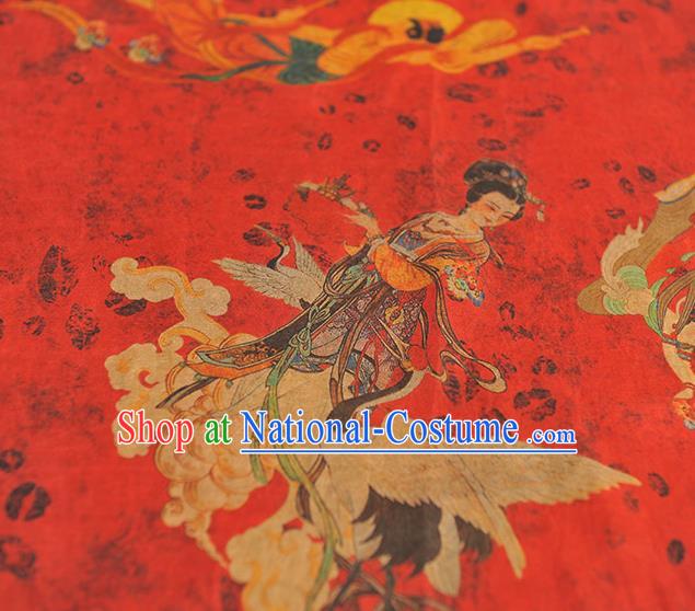 Chinese Traditional Cheongsam Silk Cloth Red Gambiered Guangdong Gauze Material Classical Goddess Pattern Silk Fabric