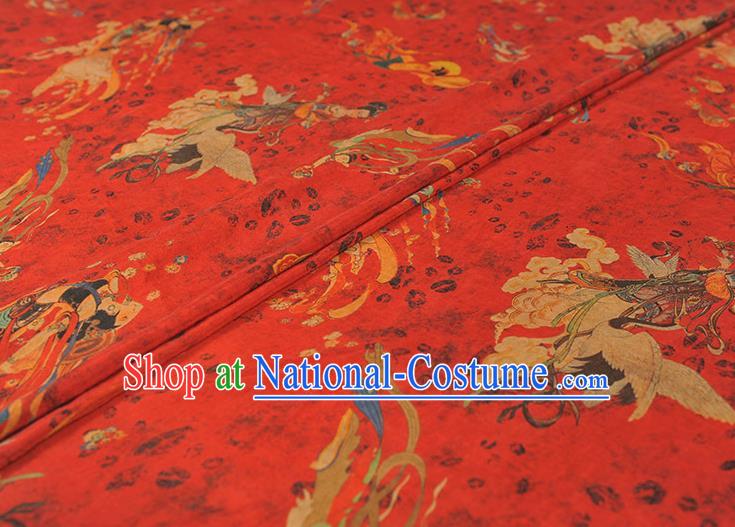 Chinese Traditional Cheongsam Silk Cloth Red Gambiered Guangdong Gauze Material Classical Goddess Pattern Silk Fabric