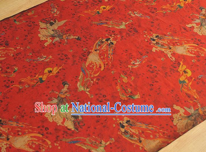 Chinese Traditional Cheongsam Silk Cloth Red Gambiered Guangdong Gauze Material Classical Goddess Pattern Silk Fabric