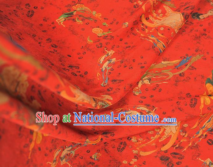 Chinese Traditional Cheongsam Silk Cloth Red Gambiered Guangdong Gauze Material Classical Goddess Pattern Silk Fabric